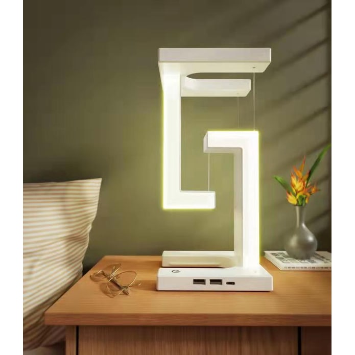 Rechargeable LED Table Lamp with Battery Operated Tensegrity Floating Design and Pad