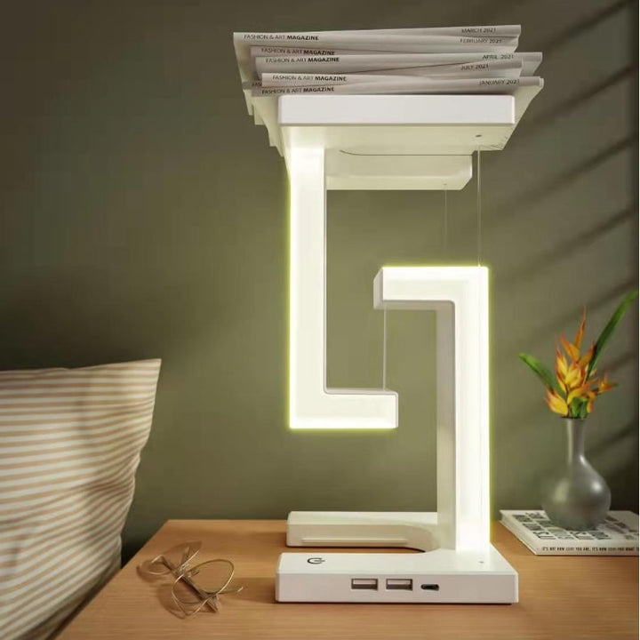 Rechargeable LED Table Lamp with Battery Operated Tensegrity Floating Design and Pad