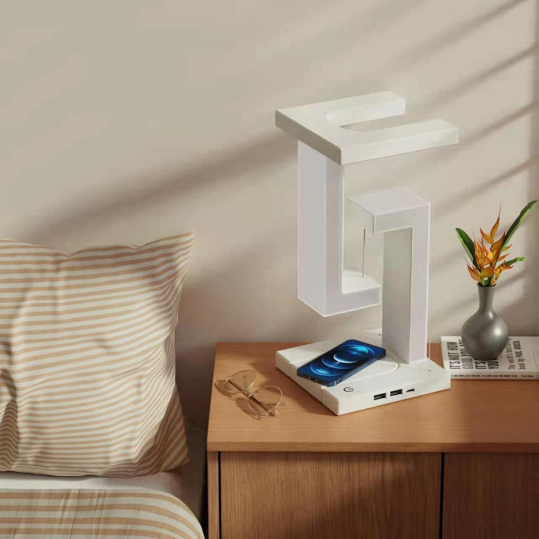 Rechargeable LED Table Lamp with Battery Operated Tensegrity Floating Design and Pad