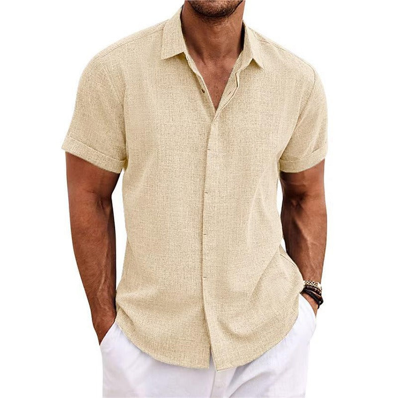 Men's Short-Sleeve Linen Shirt with Textured Surface