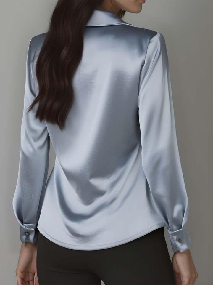 Women's Fitted Blouse – With Draped Neckline, Suitable for Work and Everyday Wear
