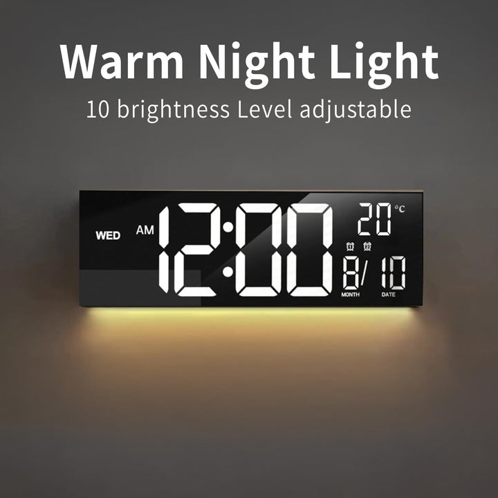Large Digital Wall Clock with Rgb LED Display Nightlight and Dual Alarms Modern