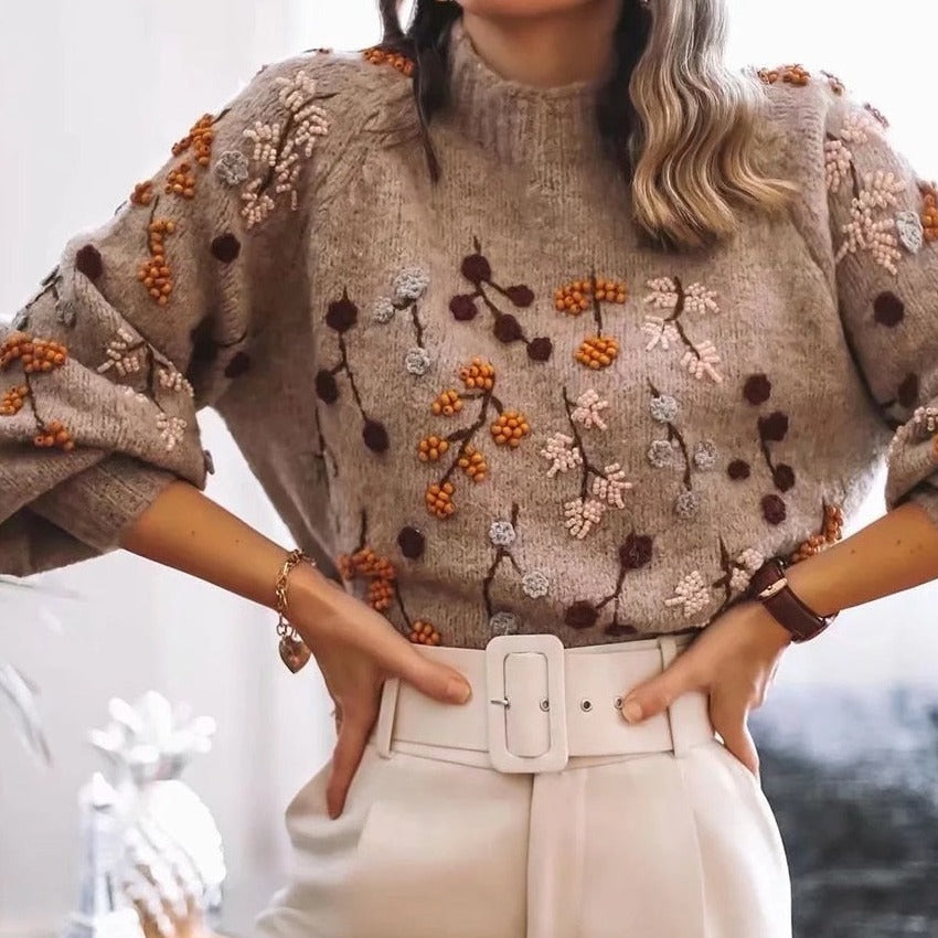 Women's Knitted Sweater with Autumn Motif – Noëlle