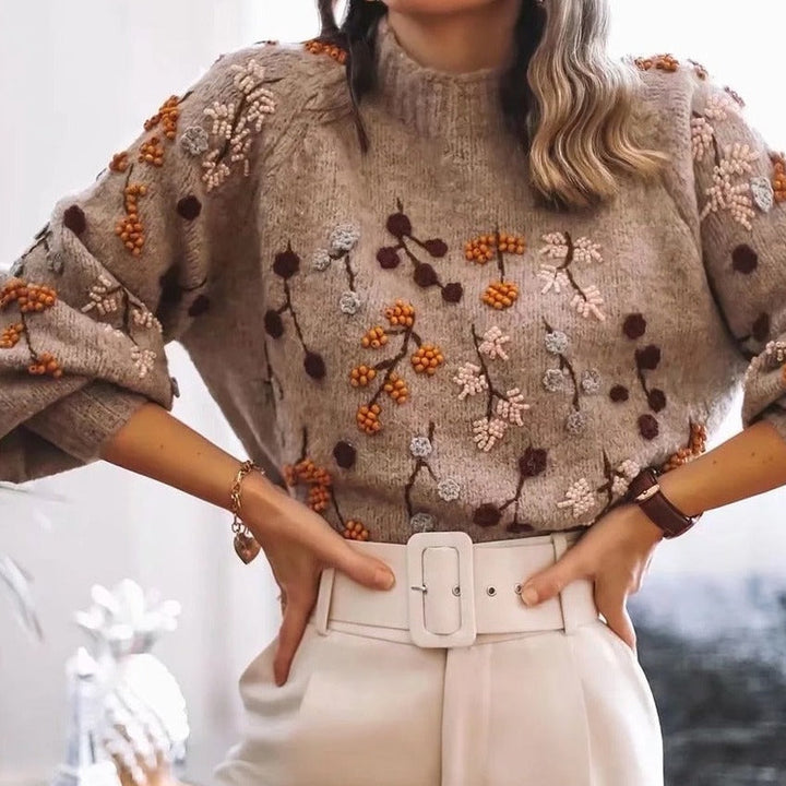 Women's Knitted Sweater with Autumn Motif – Noëlle