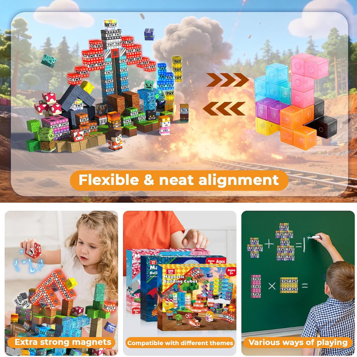 Magnetic Building Blocks and Cubes with Light-Up LED Pieces for Toys