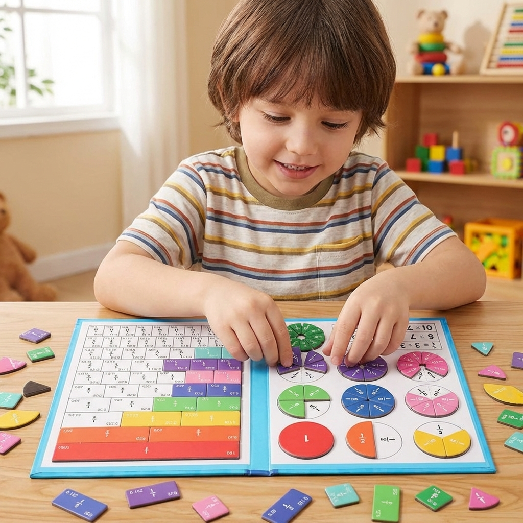 Magnetic Fraction Tiles and Circles with Wipe-Clean Book and Dry-Erase Marker