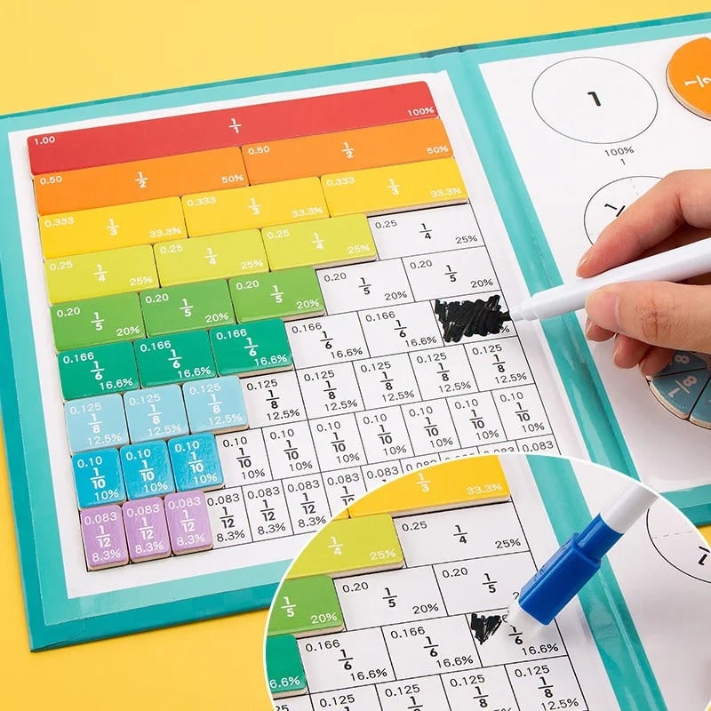 Magnetic Fraction Tiles and Circles with Wipe-Clean Book and Dry-Erase Marker