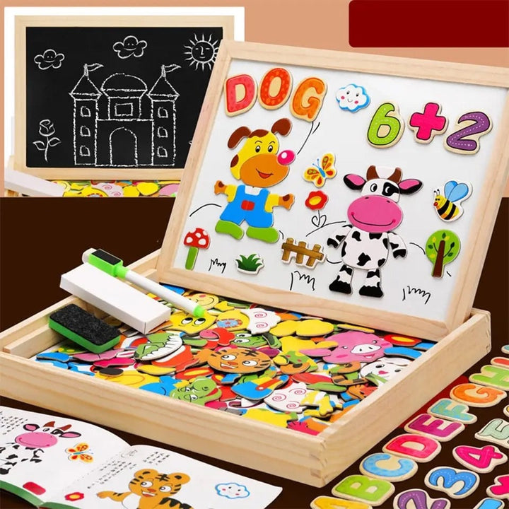 Magnetic Puzzle Board and Drawing with Double-Sided Sketch Surface for Portable Table