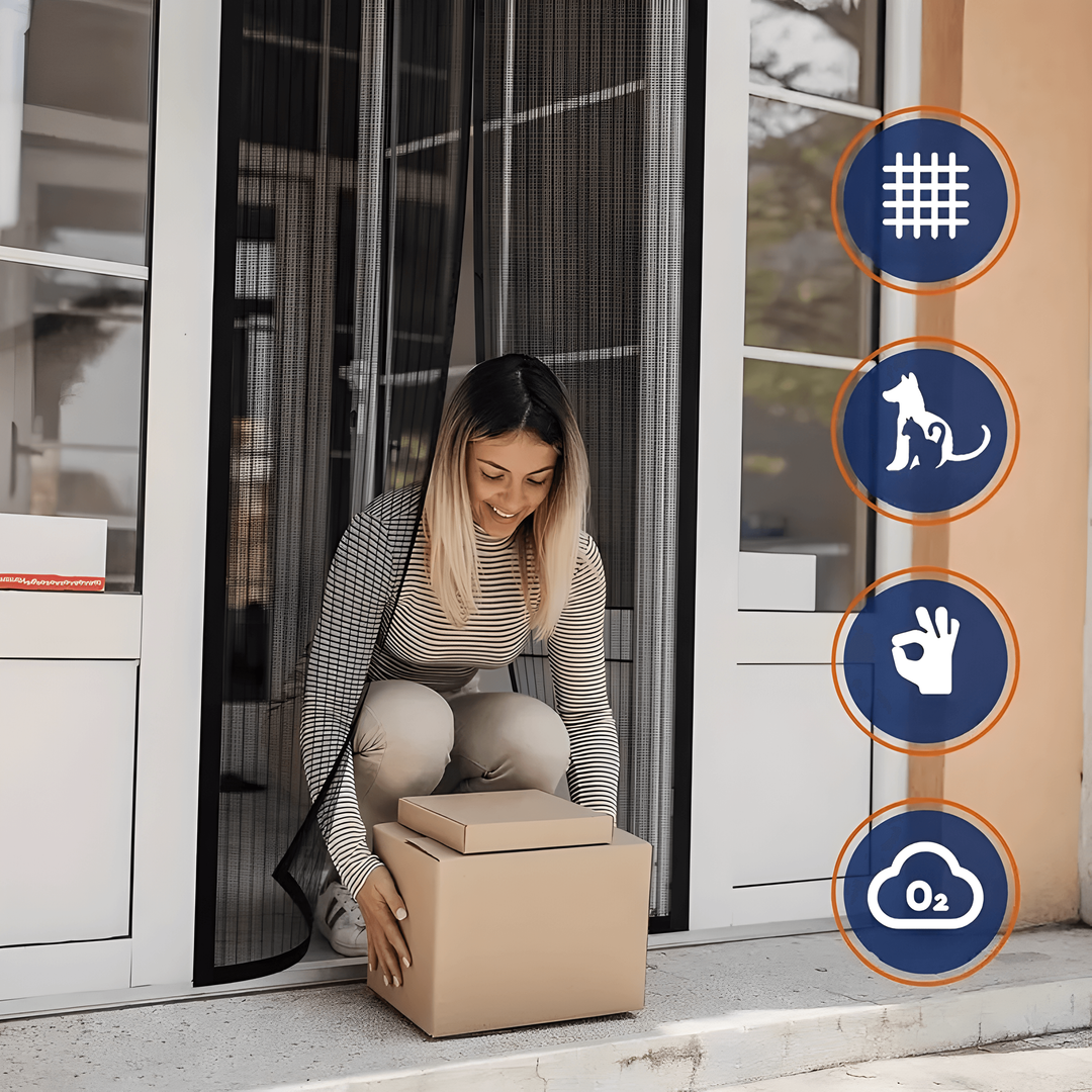 Magnetic Screen Door with Self-Closing Mesh and Hands-Free Pet Entry for Doorways