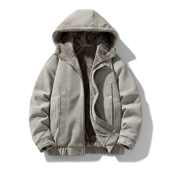 Men's Faux Suede Jacket with Hood and Teddy Lining