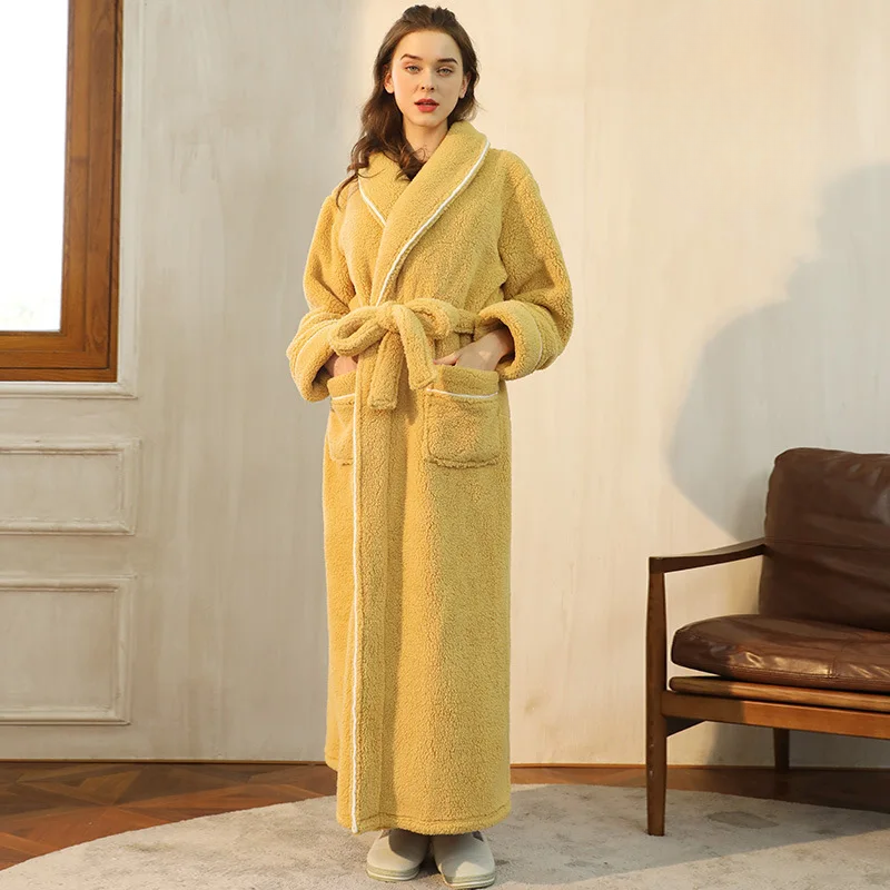 Men's and Women's Flannel Fleece Dressing Gown - Warm Winter Robe with Belt and Shawl Collar