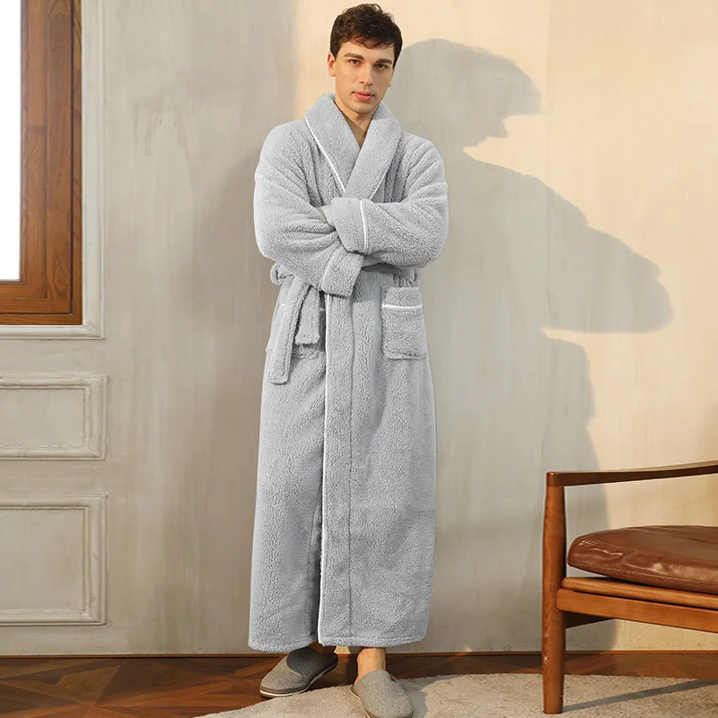 Men's and Women's Flannel Fleece Dressing Gown - Warm Winter Robe with Belt and Shawl Collar
