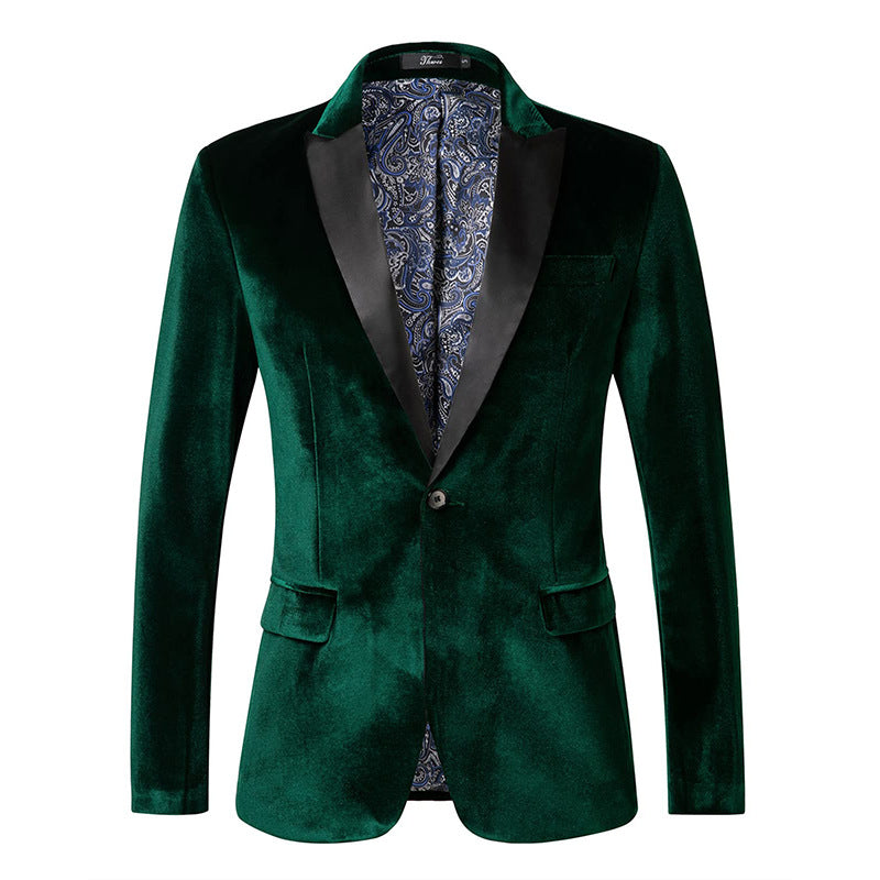 Men's Velvet Dinner Jacket with Satin Lapels and Single Button