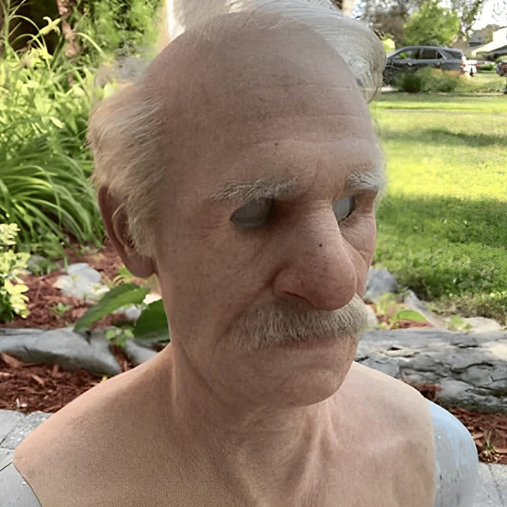 Men's Halloween Realistic Silicone Old Man Mask with Facial Hair and Chest Bib