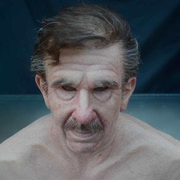 Men's Halloween Realistic Silicone Old Man Mask with Facial Hair and Chest Bib