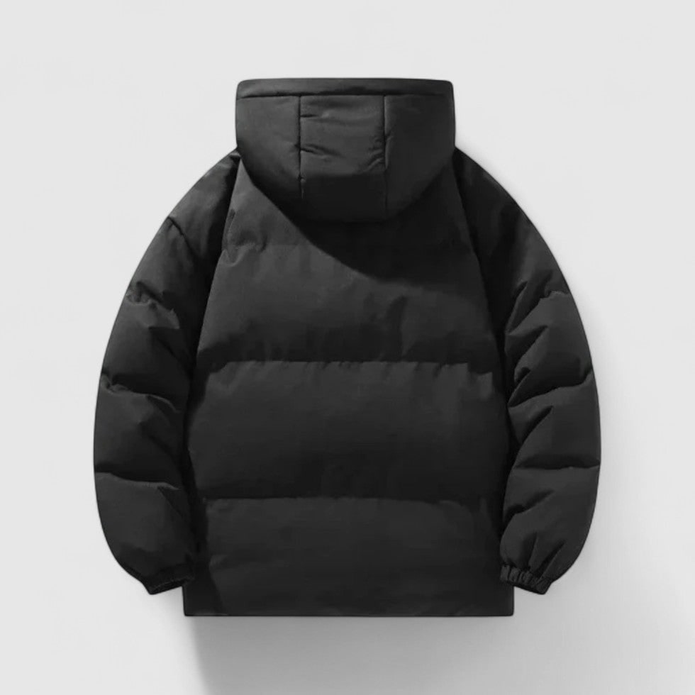 Men's Puffer Jacket with Detachable Hood and Quilted Design