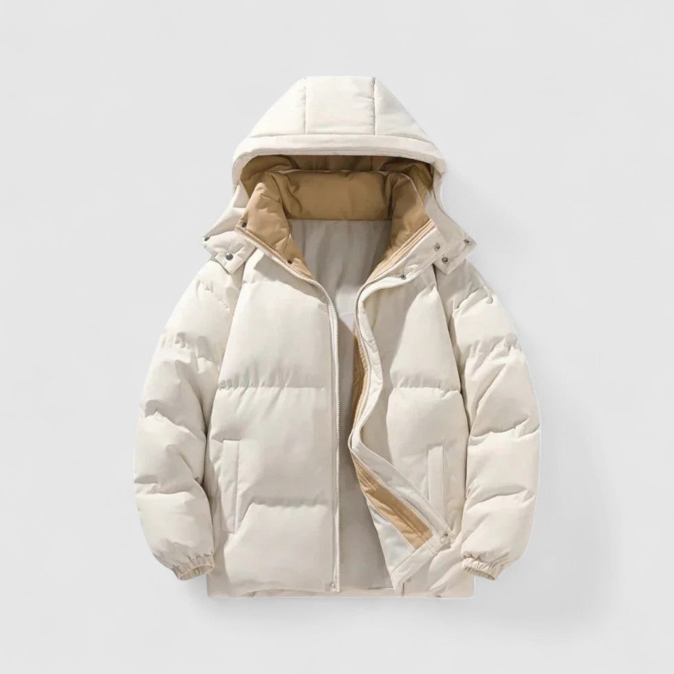 Men's Puffer Jacket with Detachable Hood and Quilted Design