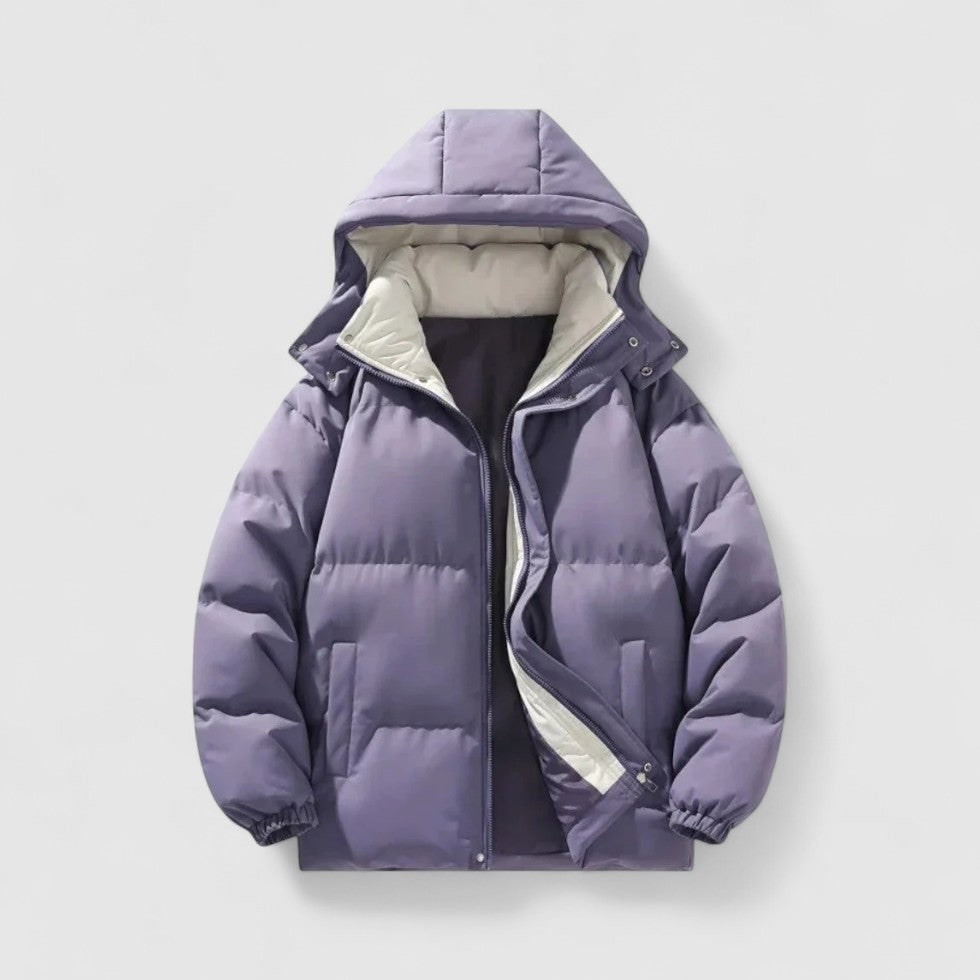 Men's Puffer Jacket with Detachable Hood and Quilted Design