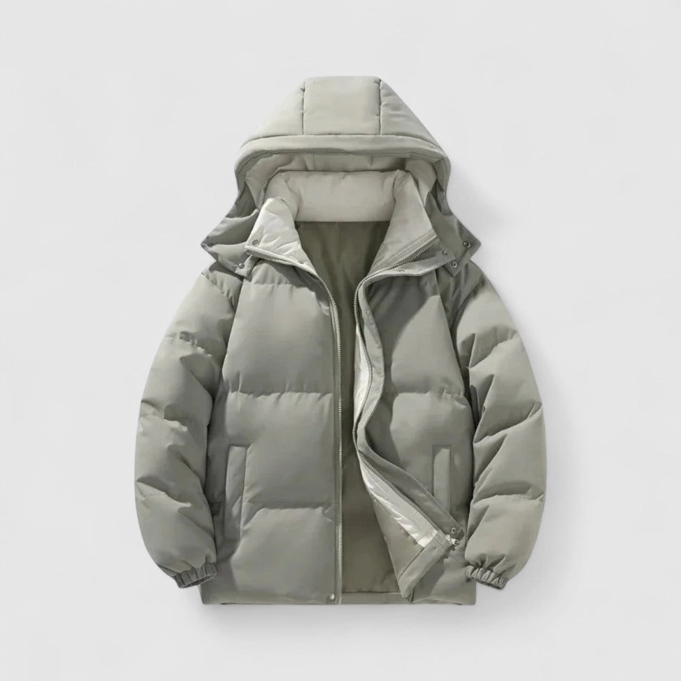 Men's Puffer Jacket with Detachable Hood and Quilted Design