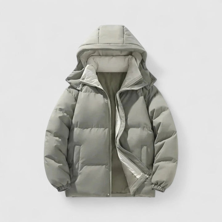 Men's Puffer Jacket with Detachable Hood and Quilted Design