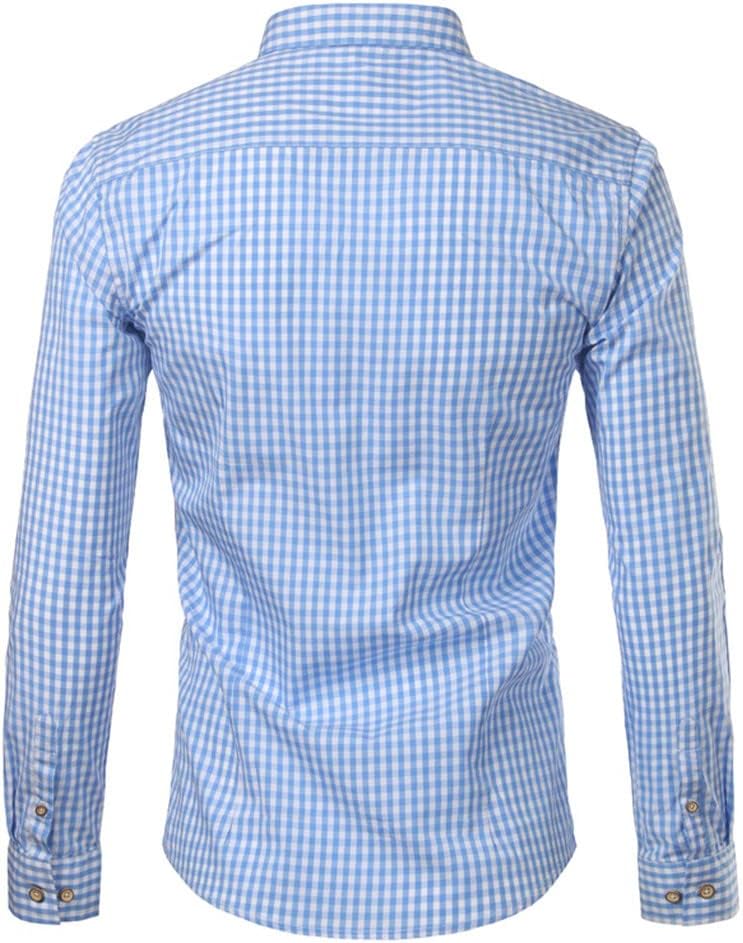 Men's short-sleeved checked shirt with button placket