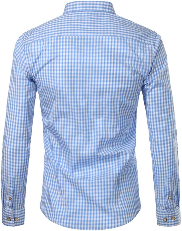 Men's short-sleeved checked shirt with button placket