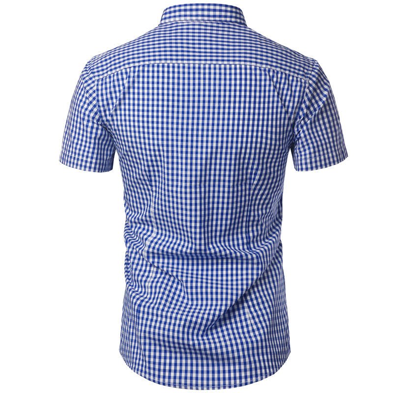 Men's short-sleeved checked shirt with button placket