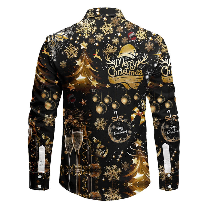 Men's White Button Up Christmas Shirt with Holiday Print and Spread Collar