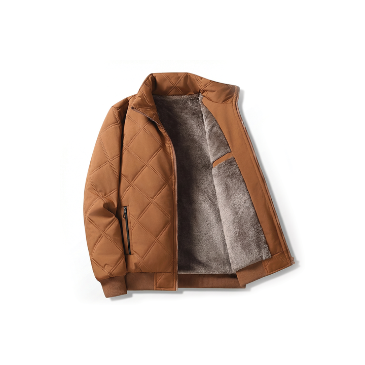 Men's Winter Jacket with Diamond-Quilted Shell and Fleece Lining Stand Collar