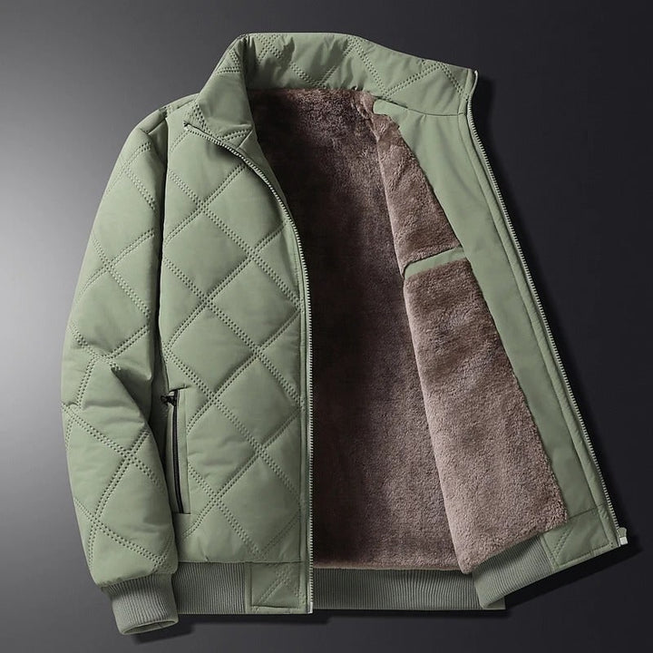 Men's Winter Jacket with Diamond-Quilted Shell and Fleece Lining Stand Collar