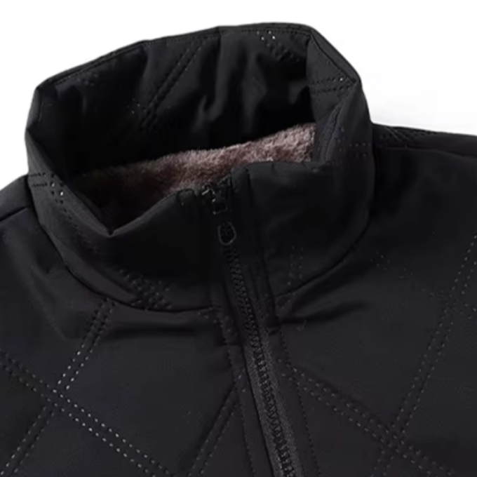 Men's Winter Jacket with Diamond-Quilted Shell and Fleece Lining Stand Collar