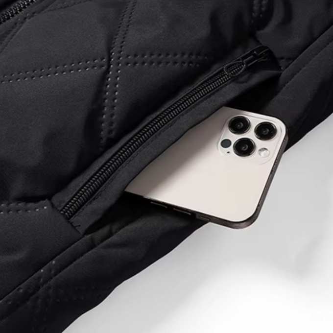 Men's Winter Jacket with Diamond-Quilted Shell and Fleece Lining Stand Collar