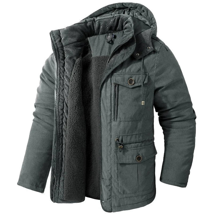 Men's Winter Jacket with Fleece Lining Detachable Hood and Canvas Shell