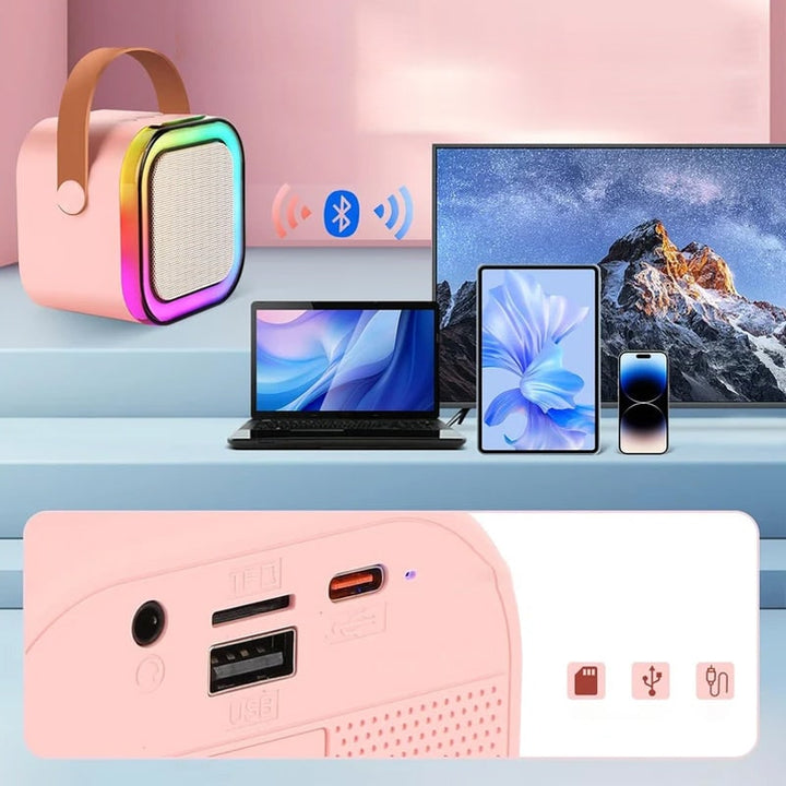 Mini Karaoke Machine with Wireless Microphones and Portable Bluetooth Speaker