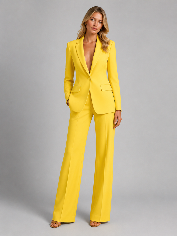 Women's Two-Piece Pantsuit with Blazer and Wide-Leg Pants