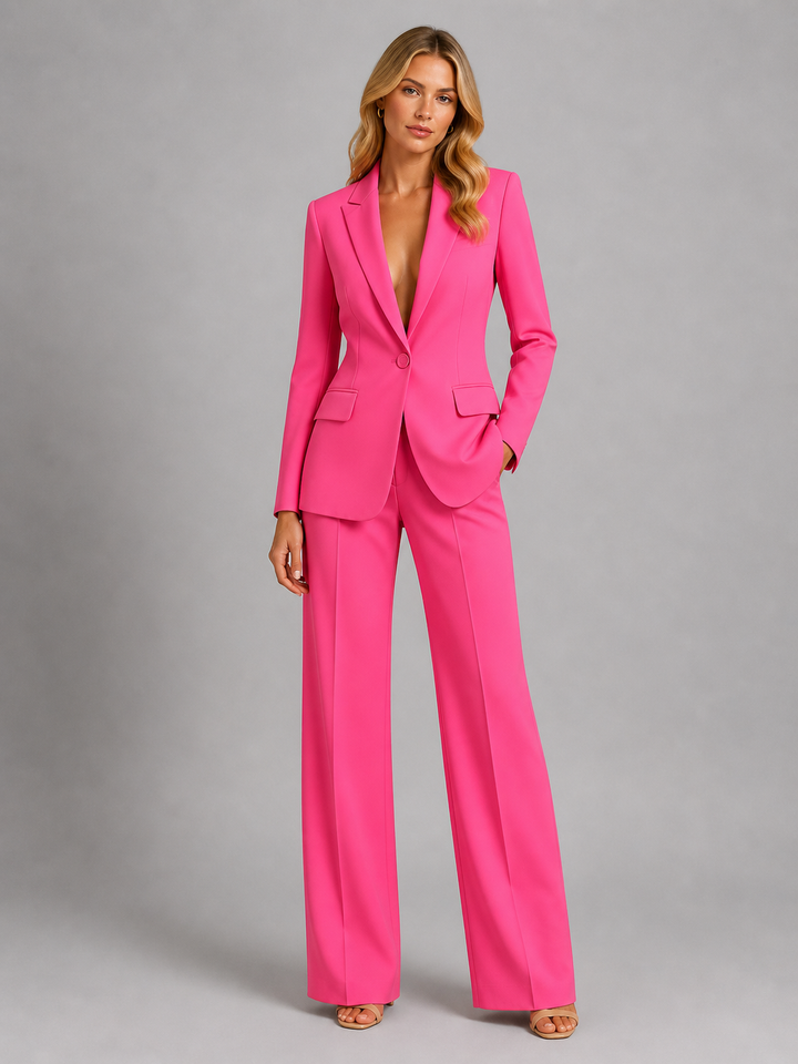 Women's Two-Piece Trouser Suit with Blazer and Wide-Leg Pants