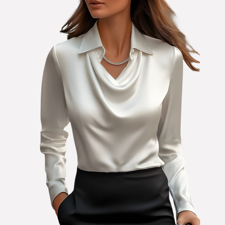 Women's Satin Cowl Neck Long-Sleeve Blouse