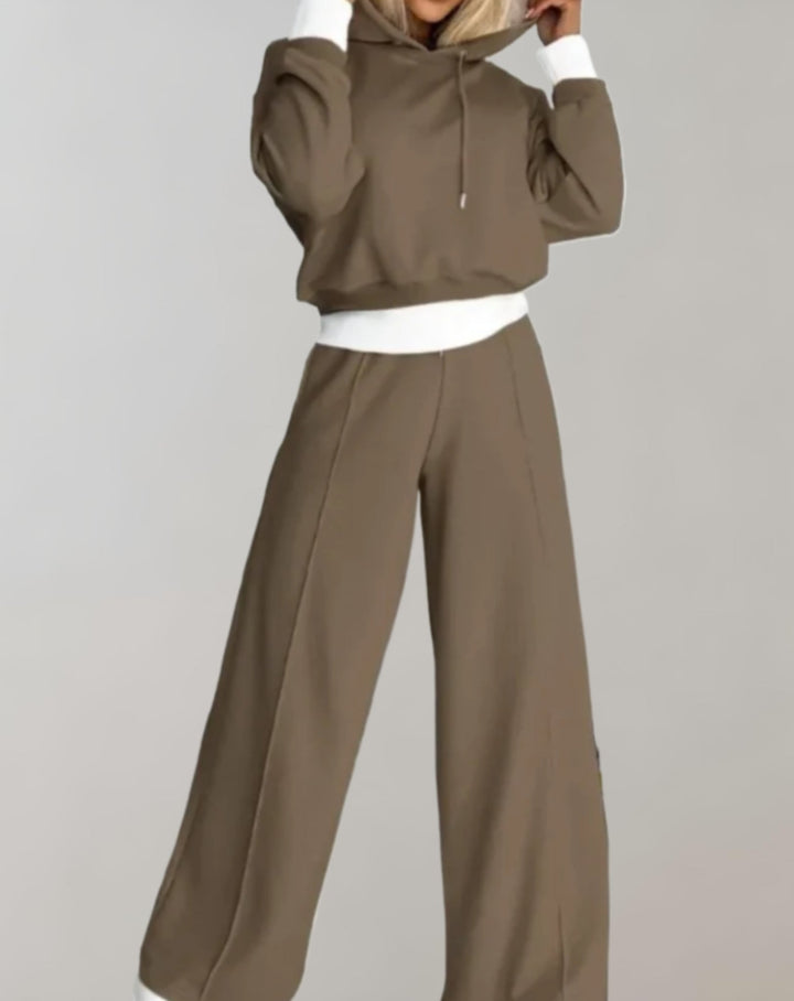 Women's 2-Piece Hoodie and Wide-Leg Pants Set – Cotton Blend Loungewear