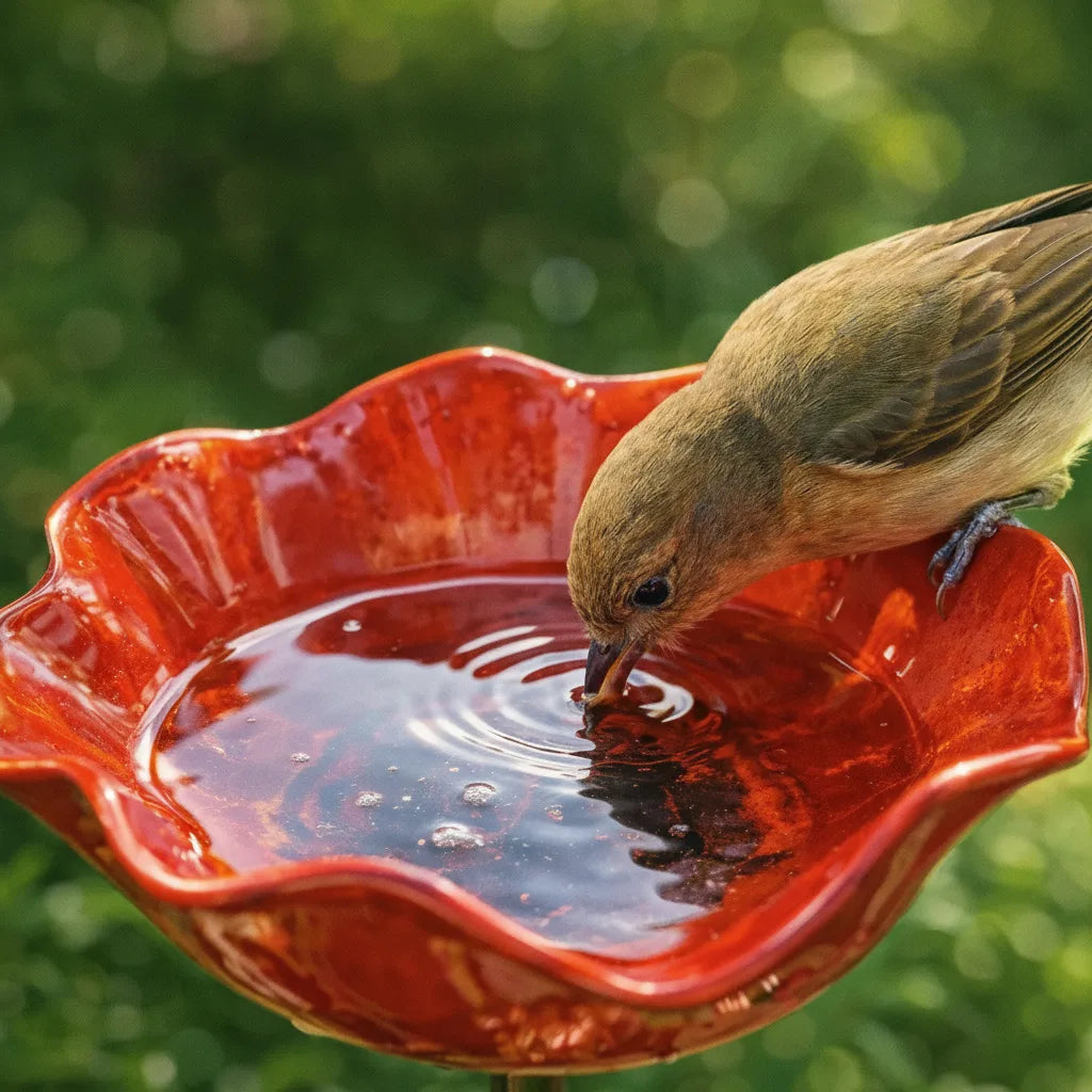 Metal poppy bird bath stake – garden and balcony decoration, 60 cm