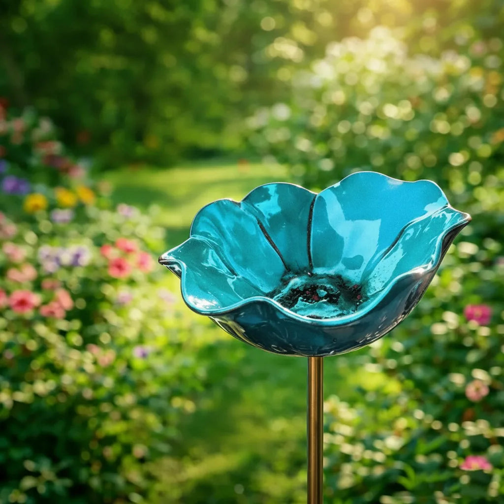 Metal Poppy Bird Bath Garden Stake – Garden and Balcony Decor, 60 cm