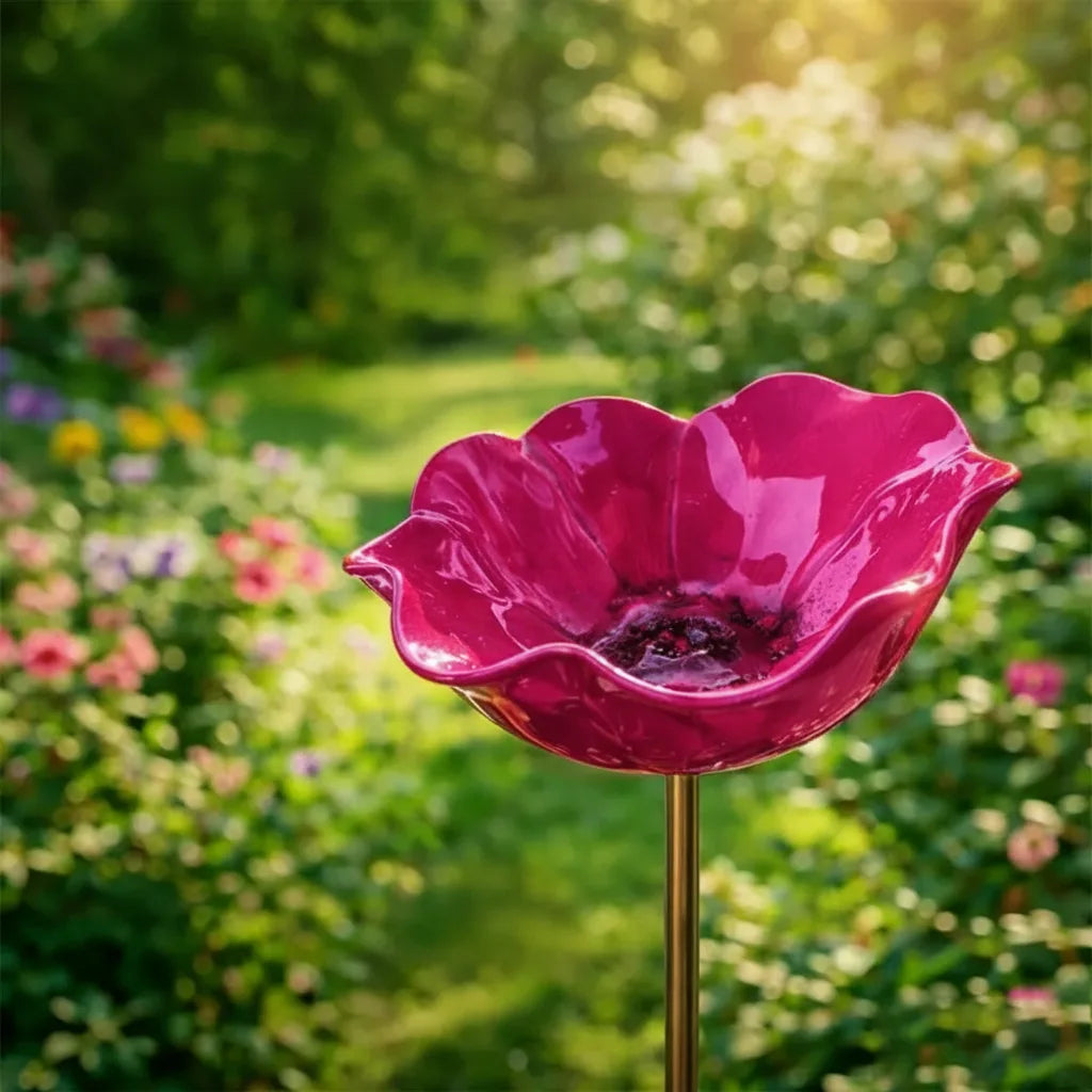 Metal Poppy Bird Bath Garden Stake – Garden and Balcony Decor, 60 cm