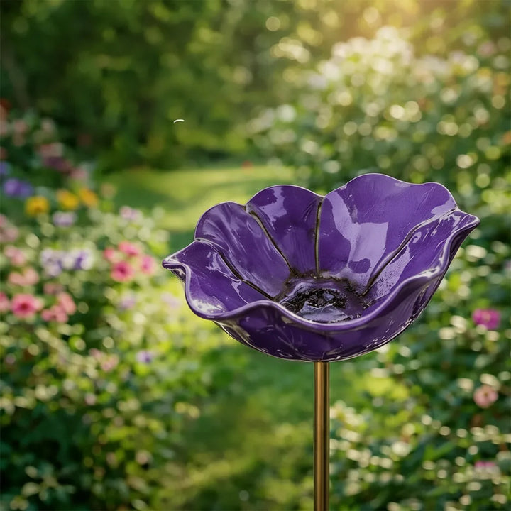 Metal Poppy Bird Bath Garden Stake – Garden and Balcony Decor, 60 cm