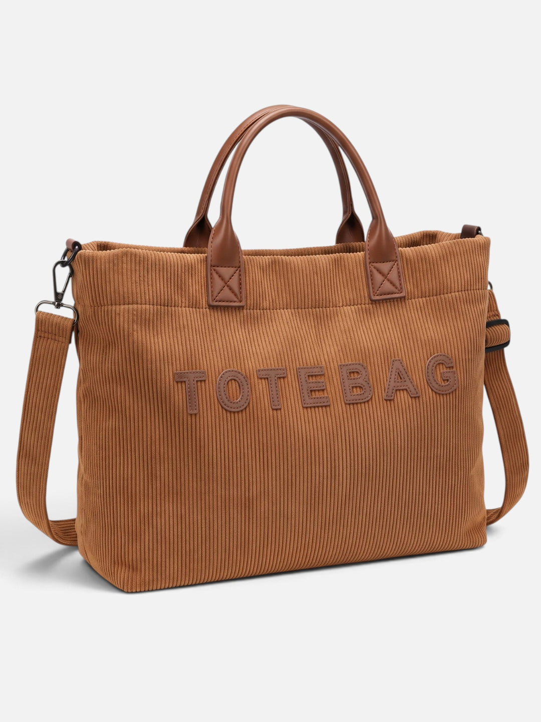 Women's Corduroy Lettering Tote Bag