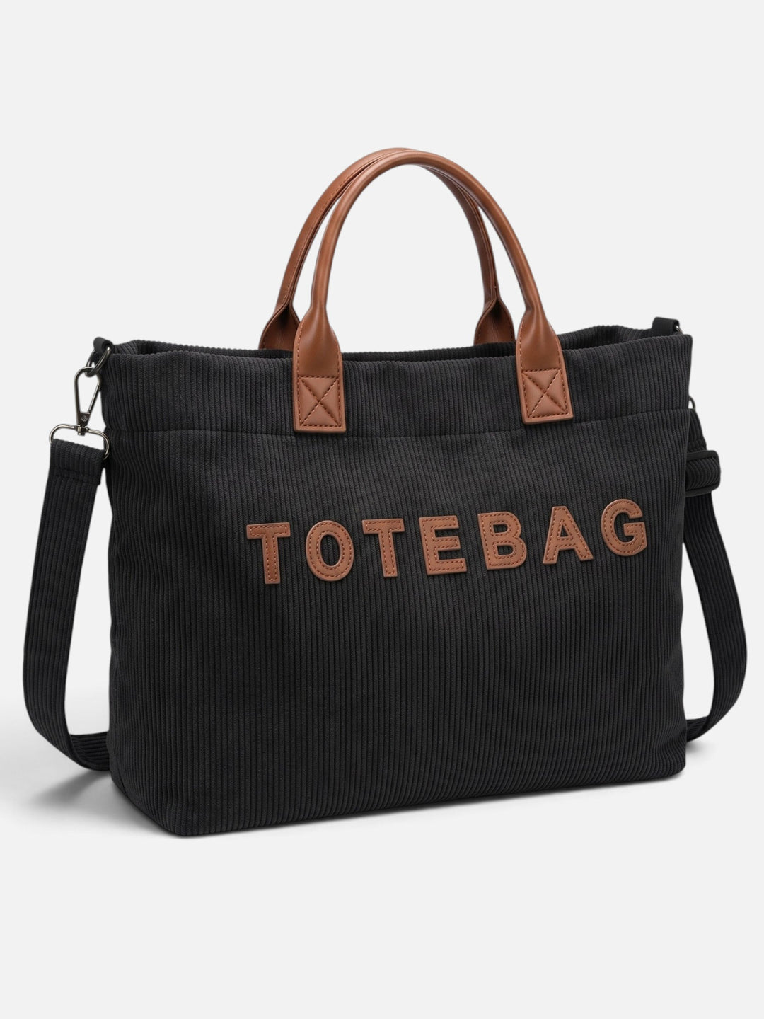 Women's Corduroy Lettering Tote Bag
