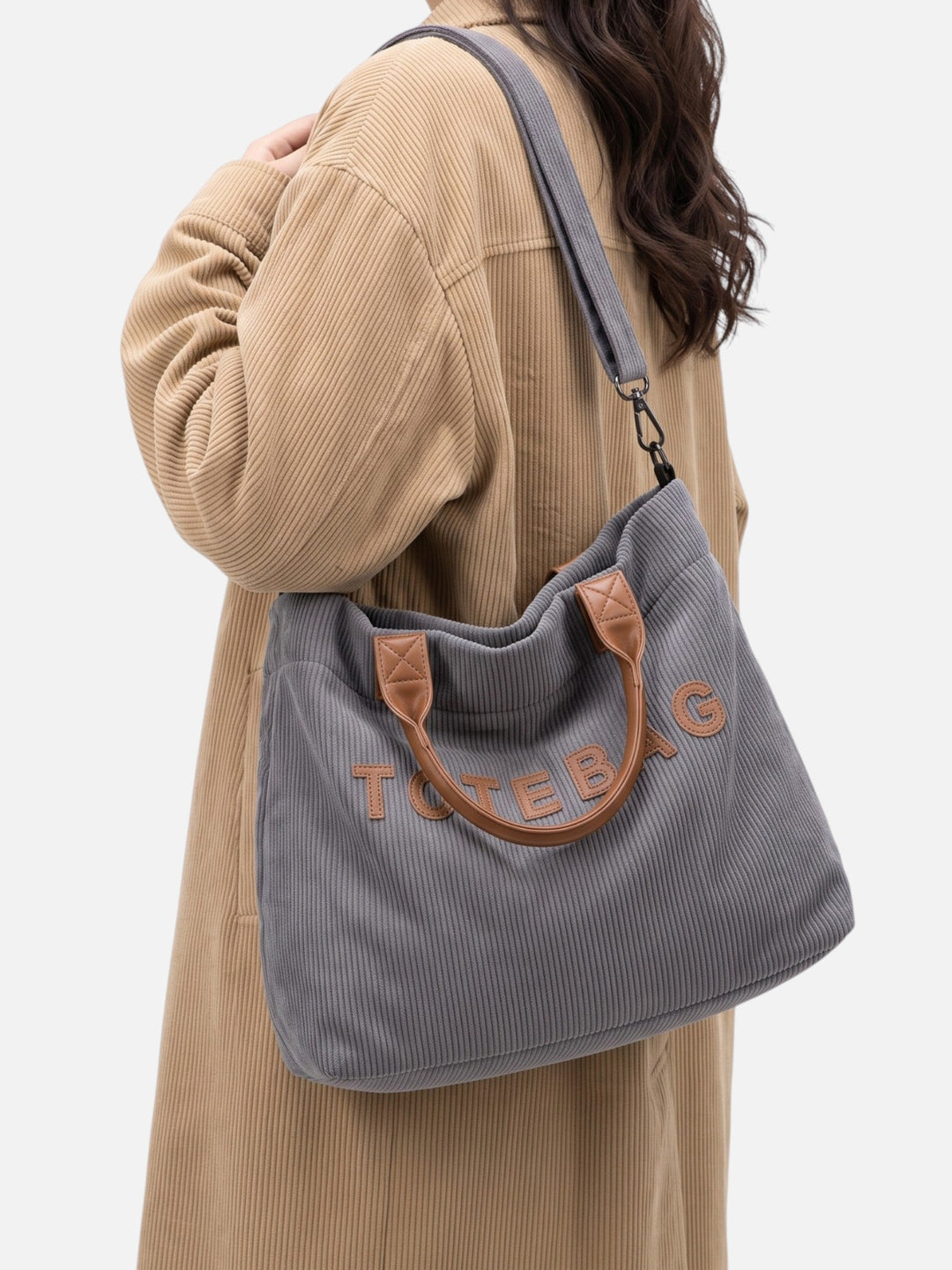Women's Corduroy Lettering Tote Bag