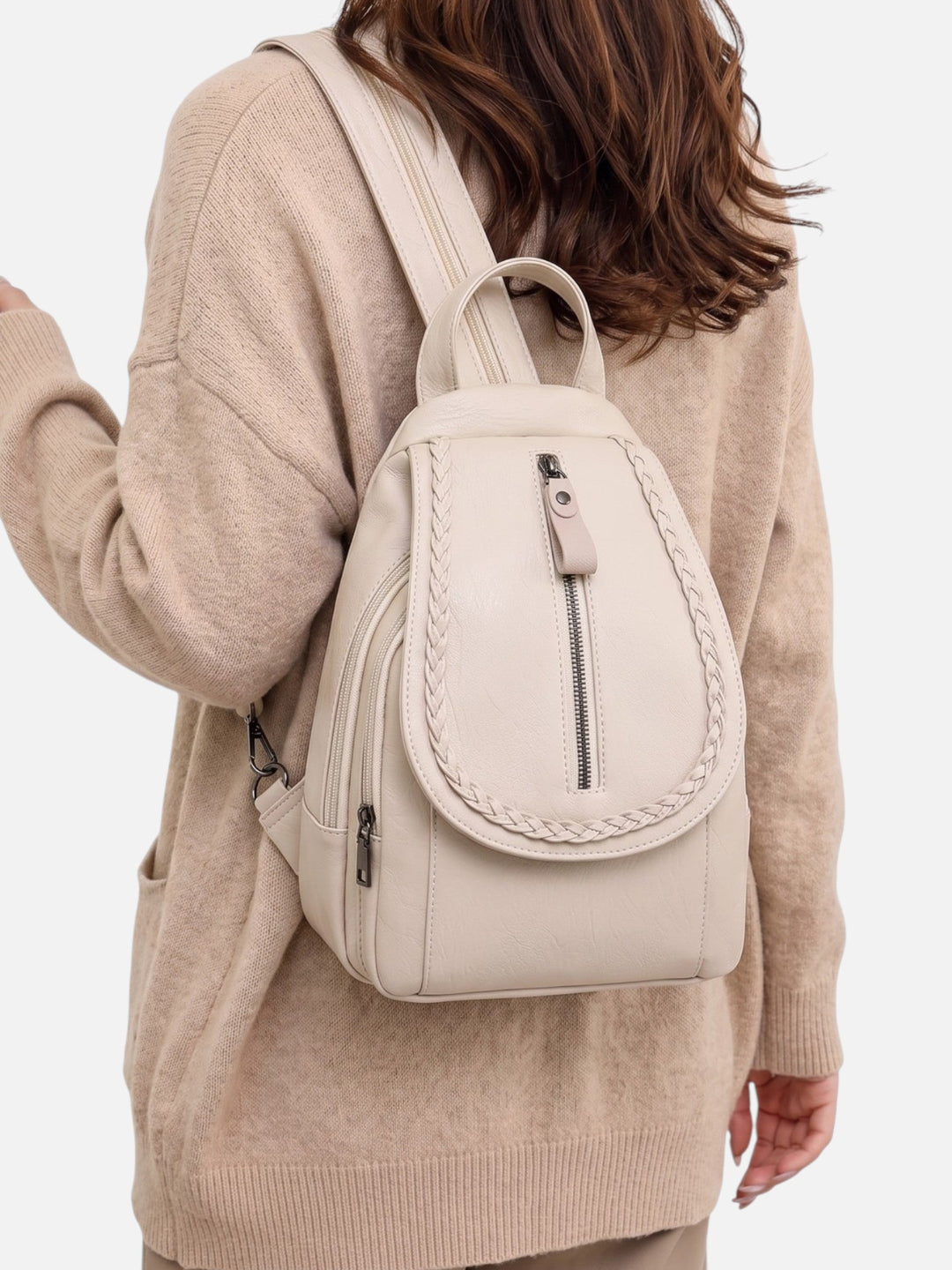 Women's Mini Woven Leather Backpack Crossbody