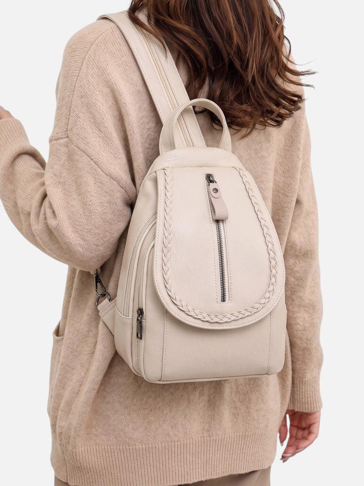 Women's Mini Woven Leather Backpack Crossbody