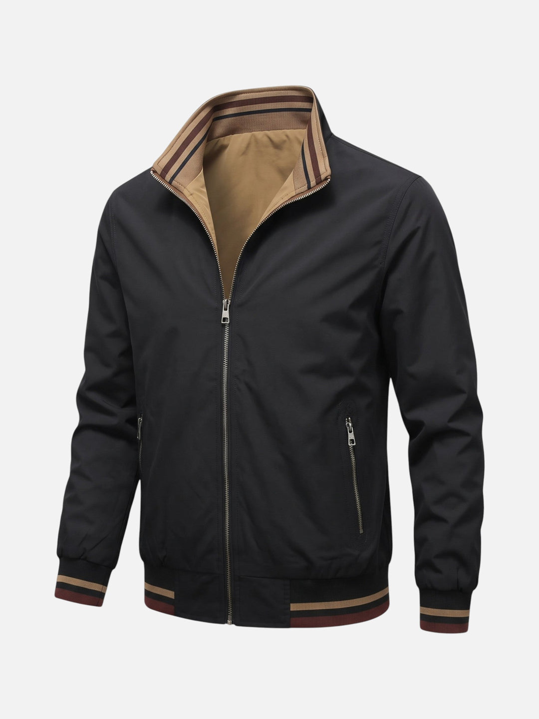 Men's Striped Zip-Up Harrington Jacket