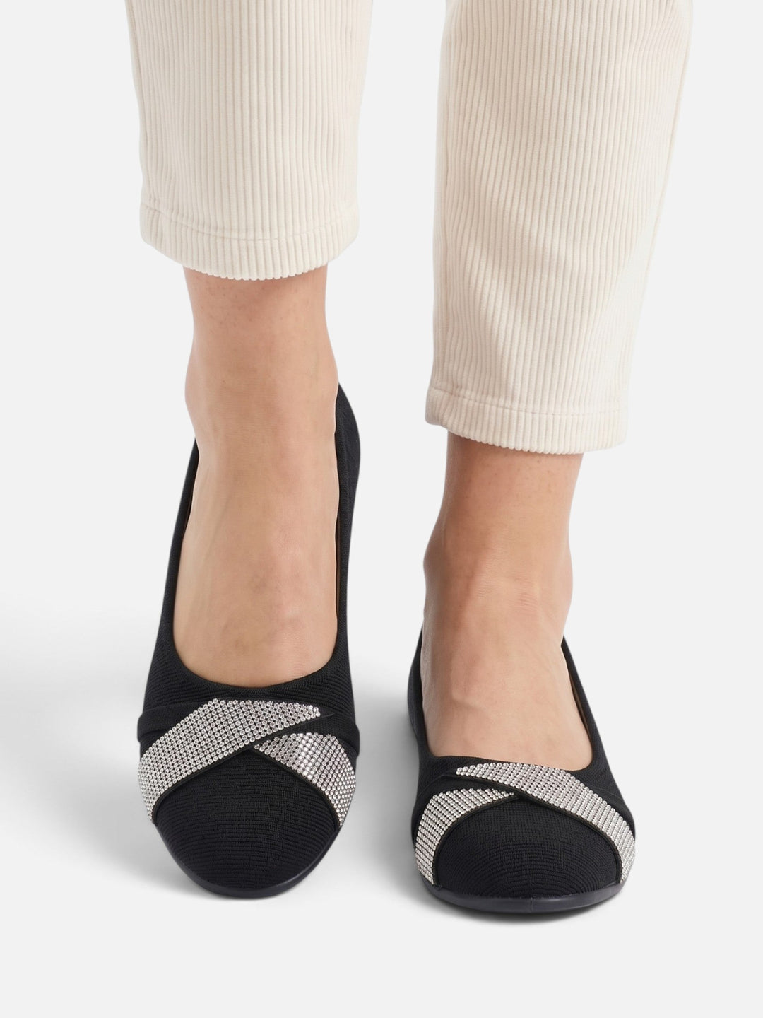 Women's Faux Suede Ballet Flats with Rhinestone Bow