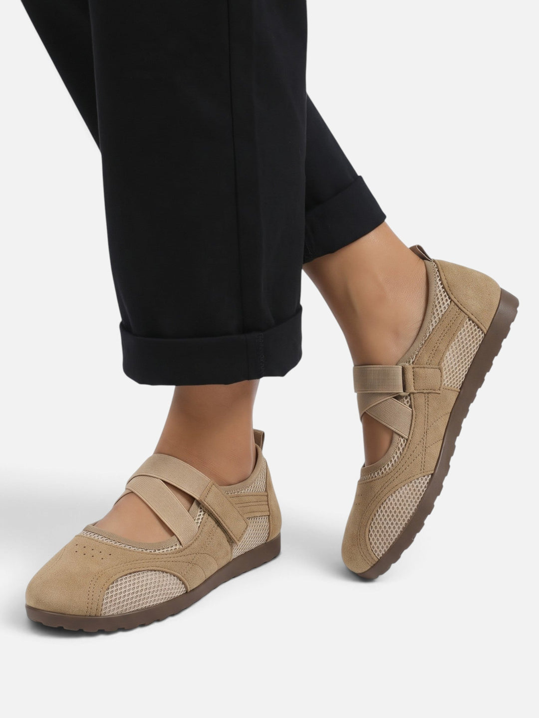 Women's Mesh Sneakerina Ballet Flats with Crisscross Straps